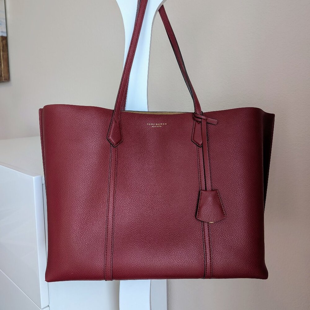 Tory Burch Perry Triple Compartment Leather Tote in Red with Dustbag